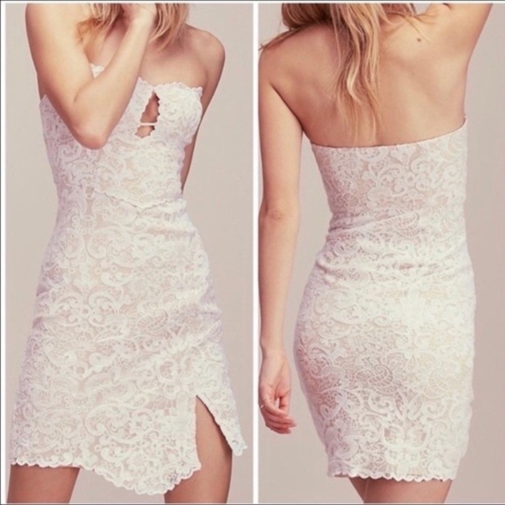 Free People Mini‎ Dress White Lace Strapless Sweetheart Bodycon Party Cocktail
